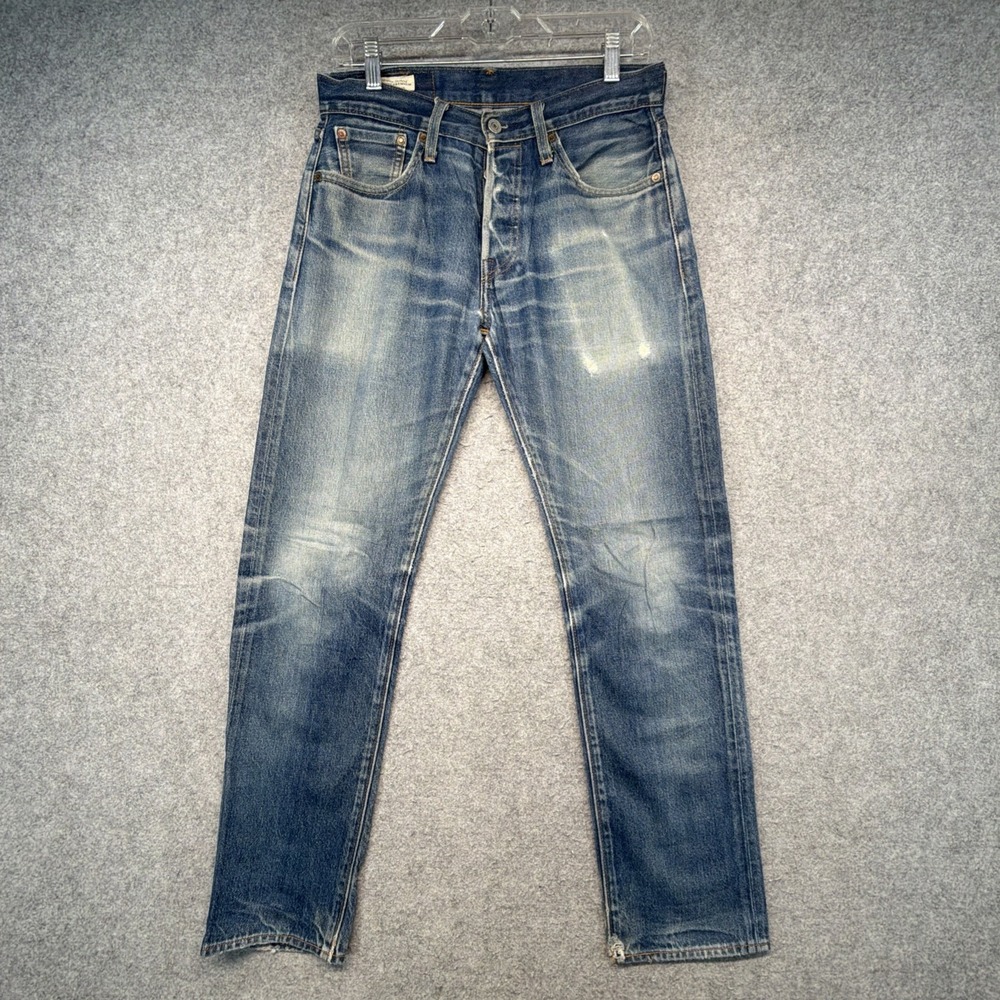 Levis 501 Jeans Mens 29x29 Blue Button Fly Pants Premium Crazy Fade